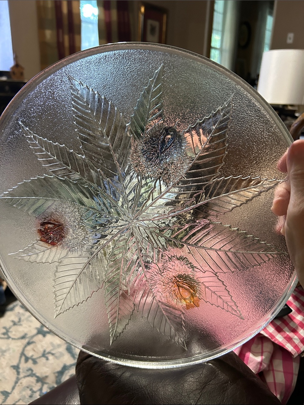 Vintage FRENCH LUMINAIRE Glass Cake Plate or Serving Platter Pressed Flowers
